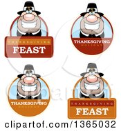 Clipart Of Grinning Male Thanksgiving Pilgrim Badges Royalty Free Vector Illustration