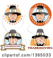 Poster, Art Print Of Happy Thanksgiving Pilgrim Boy Badges