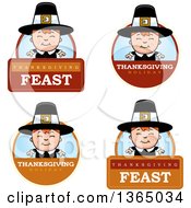 Clipart Of Happy Thanksgiving Pilgrim Boy Badges Royalty Free Vector Illustration