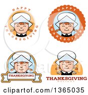 Clipart Of Happy Thanksgiving Pilgrim Girl Badges Royalty Free Vector Illustration