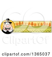 Clipart Of A Chubby Thanksgiving Pilgrim Man Banner Or Border Royalty Free Vector Illustration