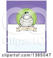 Clipart Of A Halloween Mummy Page Design With Text Space On Purple Royalty Free Vector Illustration
