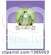 Clipart Of A Halloween Frankenstein Page Design With Text Space On Purple Royalty Free Vector Illustration