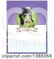 Clipart Of A Halloween Frankenstein Singer Page Design With Text Space On Purple Royalty Free Vector Illustration