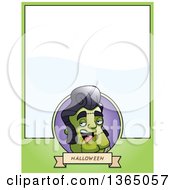 Clipart Of A Halloween Frankenstein Singer Page Design With Text Space On Green Royalty Free Vector Illustration