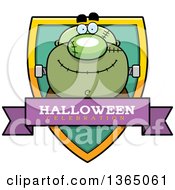Clipart Of A Halloween Frankenstein Halloween Celebration Shield Royalty Free Vector Illustration
