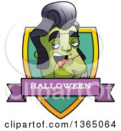 Clipart Of A Halloween Frankenstein Singer Halloween Celebration Shield Royalty Free Vector Illustration