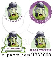 Clipart Of Halloween Frankenstein Singer Badges Royalty Free Vector Illustration