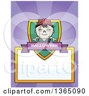 Poster, Art Print Of Halloween Zombie Boy Shield Over A Blank Sign And Rays