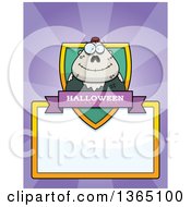 Clipart Of A Halloween Zombie Shield Over A Blank Sign And Rays Royalty Free Vector Illustration