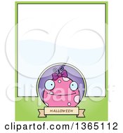 Clipart Of A Pink Girly Halloween Monster Page Design With Text Space On Green Royalty Free Vector Illustration