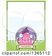 Poster, Art Print Of Pink Girly Halloween Monster Page Design With Text Space On Green