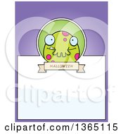 Clipart Of A Green Spotted Halloween Monster Page Design With Text Space On Purple Royalty Free Vector Illustration