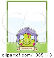 Clipart Of A Green Spotted Halloween Monster Page Design With Text Space On Green Royalty Free Vector Illustration