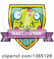 Clipart Of A Green Spotted Halloween Monster Halloween Celebration Shield Royalty Free Vector Illustration