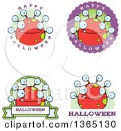 Clipart Of Red Spotted Halloween Monster Badges Royalty Free Vector Illustration