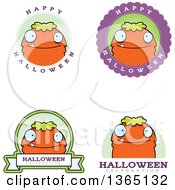 Clipart Of Green And Orange Halloween Monster Badges Royalty Free Vector Illustration
