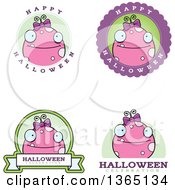 Clipart Of Pink Girly Halloween Monster Badges Royalty Free Vector Illustration