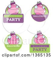 Clipart Of Pink Girly Halloween Monster Badges Royalty Free Vector Illustration
