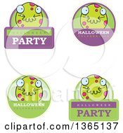 Clipart Of Green Spotted Halloween Monster Badges Royalty Free Vector Illustration