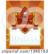 Poster, Art Print Of Red Fall Autumn Leaf Character Shield Over A Blank Sign And Rays