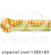 Clipart Of A Fall Autumn Leaf Character Thanksgiving Banner Or Border Royalty Free Vector Illustration