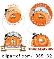 Clipart Of Thanksgiving Pumpkin Character Badges Royalty Free Vector Illustration
