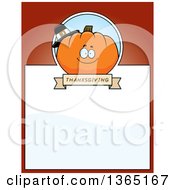 Poster, Art Print Of Thanksgiving Pumpkin Character Page Design With Text Space On Red