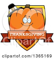 Clipart Of A Thanksgiving Pumpkin Character Thanksgiving Holiday Shield Royalty Free Vector Illustration