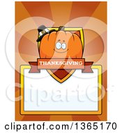 Poster, Art Print Of Thanksgiving Pumpkin Character Shield Over A Blank Sign And Rays