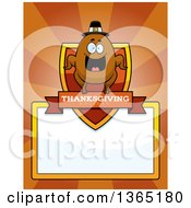 Poster, Art Print Of Roasted Thanksgiving Turkey Character Shield Over A Blank Sign And Rays
