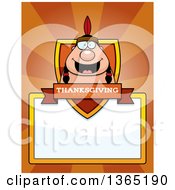 Poster, Art Print Of Thanksgiving Native American Indian Man Shield Over A Blank Sign And Rays