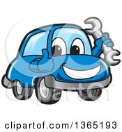 Poster, Art Print Of Happy Blue Car Mascot Holding A Wrench And Giving A Thumb Up