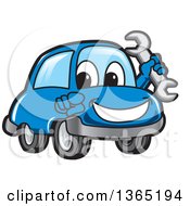 Poster, Art Print Of Happy Blue Car Mascot Holding A Wrench And Pointing At The Viewer