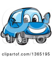 Poster, Art Print Of Happy Blue Car Mascot Flexing