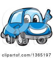 Poster, Art Print Of Happy Blue Car Mascot Holding Up A Finger