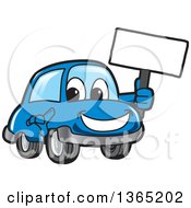 Poster, Art Print Of Happy Blue Car Mascot Holding A Blank Sign