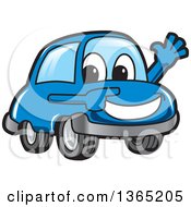Poster, Art Print Of Happy Blue Car Mascot Waving And Pointing