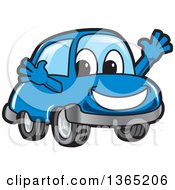 Happy Blue Car Mascot Welcoming