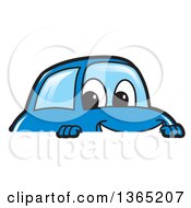 Clipart Of A Happy Blue Car Mascot Smiling Over A Sign Royalty Free Vector Illustration