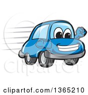 Poster, Art Print Of Happy Blue Car Mascot Speeding