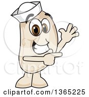 Clipart Of A Navy Bean Mascot Character Waving And Pointing Royalty Free Vector Illustration