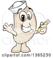 Navy Bean Mascot Character Holding A Pencil