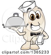 Navy Bean Mascot Character Waiter Holding A Cloche Platter