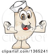 Clipart Of A Navy Bean Mascot Character Flexing His Muscles Royalty Free Vector Illustration by Toons4Biz