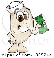 Navy Bean Mascot Character Holding Cash