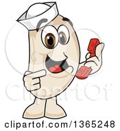 Navy Bean Mascot Character Holding And Pointing To A Telephone