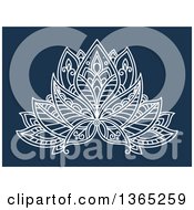 Clipart Of A White Henna Lotus Flower On Blue Royalty Free Vector Illustration