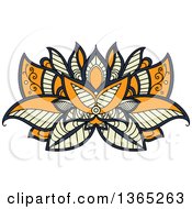 Poster, Art Print Of Navy Blue Orange And Pastel Yellow Henna Lotus Flower