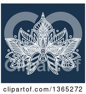 Poster, Art Print Of White Henna Lotus Flower On Blue